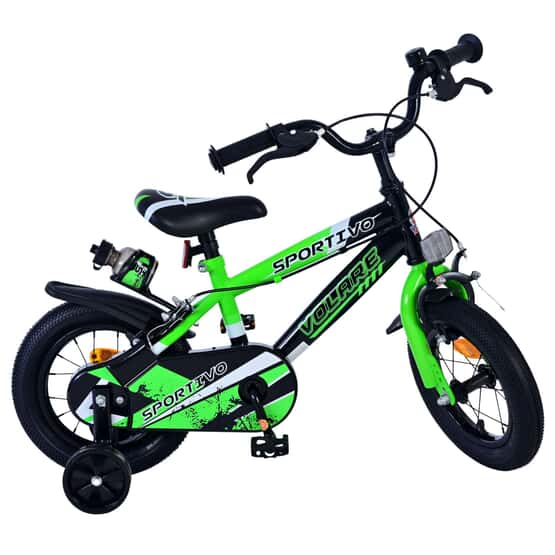 Barncykel - Volare - Sportivo Kinderfiets - 12 Tum - Grön Svart - Två Handbromsar
