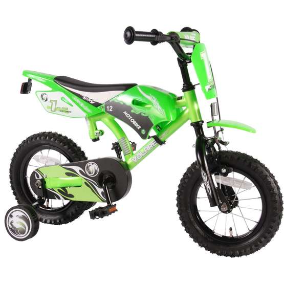 Barncykel Volare Motocross 12 tum – Stödhjul (Grön)
