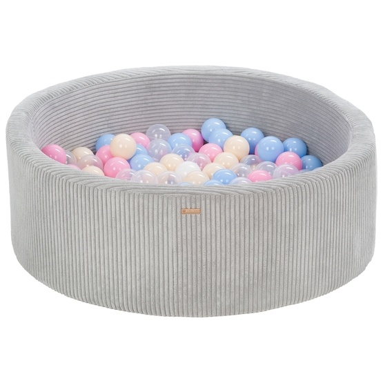 PQP Bollhav - 200 Bollar - Cordu Roy 90 Cm Grå/Vit - Bollar Babyblå/Ljusrosa/Cappuccino
