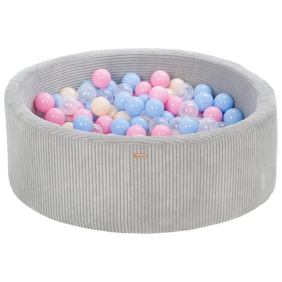PQP Bollhav - 300 Bollar - Cordu Roy 90 Cm Grå/Vit - Bollar Babyblå/Ljusrosa/Cappuccino