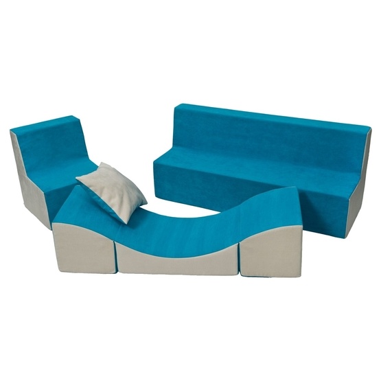 PQP Lekkuddar - Möbelset Med Stol, Soffa Och Bord - Blå Och Beige