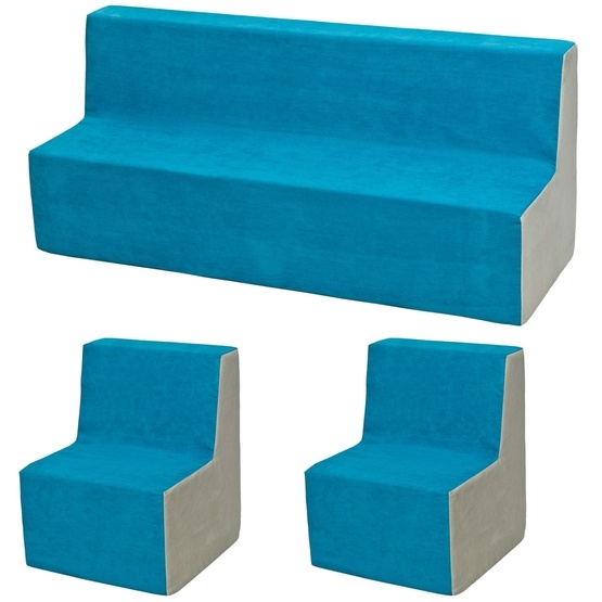 PQP Lekkuddar - Möbelset Med 2 Stolar Och Soffa - Blå Och Beige