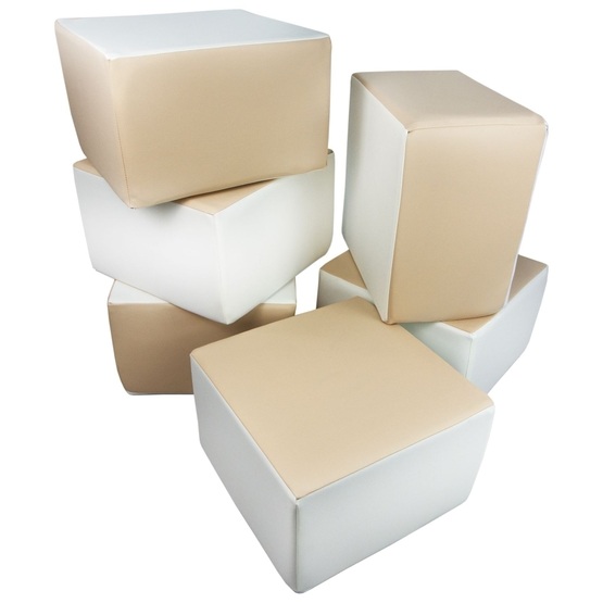 PQP Byggkuddar - 6-Stycken Fyrkantiga - Vit Och Cappuccino