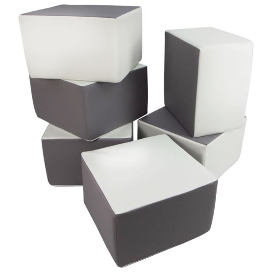 PQP Byggkuddar - 6-Stycken Fyrkantiga - Vit Och Grå