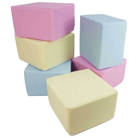 PQP Byggkuddar - 6-Stycken Fyrkantiga - Rosa, Blå Och Gul Pastell