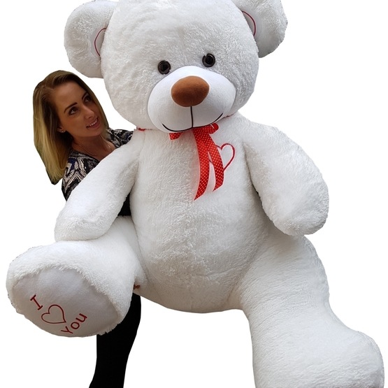 PQP Gosedjur – Gigantisk Teddybjörn 105+85 Cm Vit Och Röd