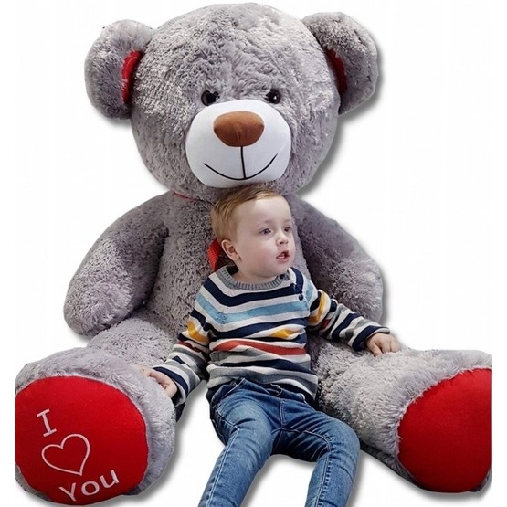 PQP Gosedjur - Gigantisk Teddybjörn 75+85 Cm Grå Och Röd