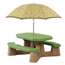 Picknickbord Med Bänk Och Parasoll - Grön/Brun