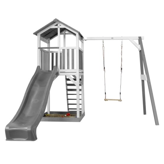 AXI Axi - Beach Tower Grå/Vit Med Enkelgunga - Grå Rutschkana