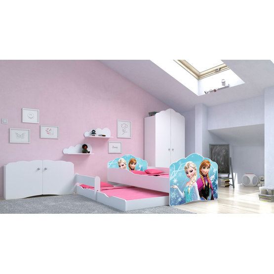 KOBI Barnsäng - Fala Med Madrass Och Extrasäng - Anna Och Elsa 2 - 160 x 80 Cm