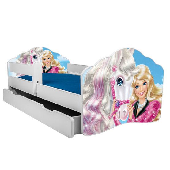 KOBI Barnsäng - Fala Med Madrass, Skyddskant Och Extrasäng - Barbie - 160 x 80 Cm