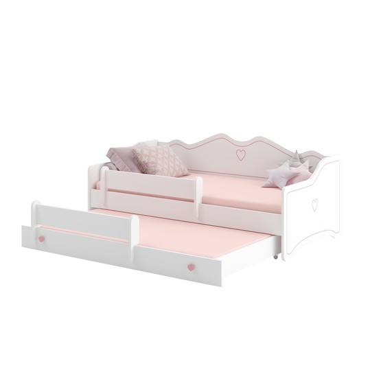 KOBI Barnsäng - Emma Med Madrass, Extrasäng Och Skyddskant - 160 x 80 Rosa