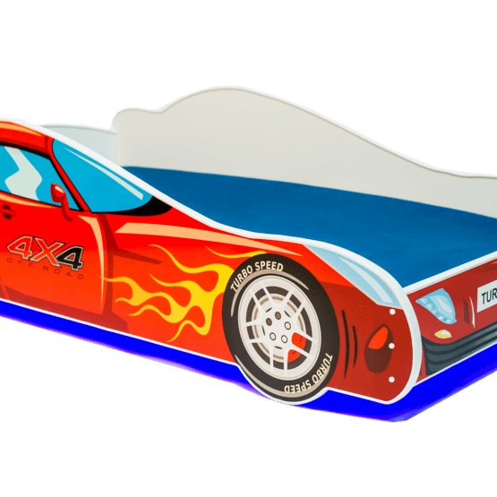 KOBI Barnsäng – Car Med Ledljus Och Madrass – Racer L – 140 x 70 Cm