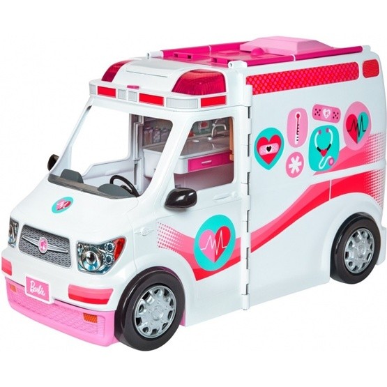 Barbie - Dockhus 2-In-1 Ambulance Girls 46 Cm Vit / Rosa
