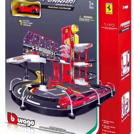 Bburago Race & Play Garageset With Ferrari F12 1:43 Röd