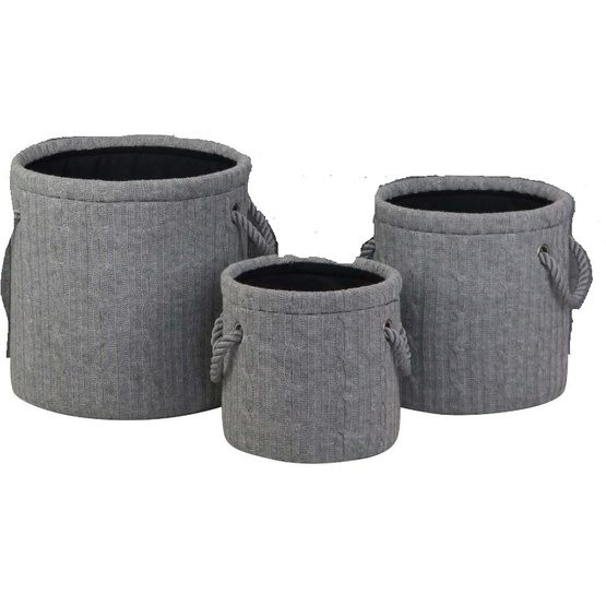Pericles - Storage Basket Set Knitted Large 3-Piece Grå