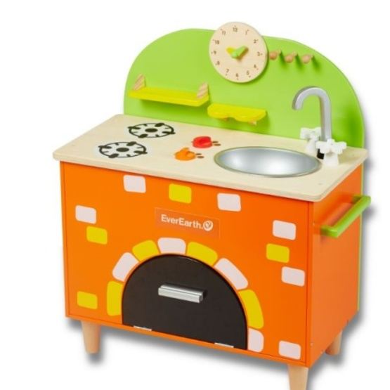 Everearth - Toys Kitchen Wood With Stone Oven 70 Cm