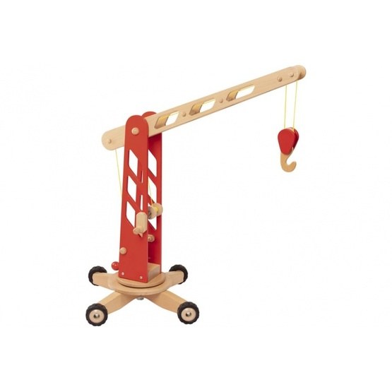 Goki - Wooden Construction Crane On Wheels Röd 67Cm