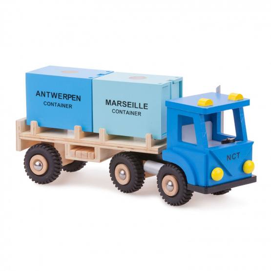 New Classic Toys - Truck Havenlijn 40 Cm Wood Blå 3-Part