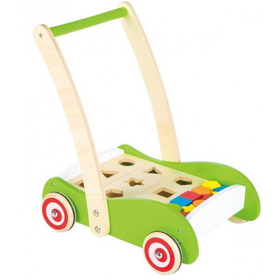 Lelin Toys - Push/Pull Trolley Shapes Junior Wood Grön 3-Part