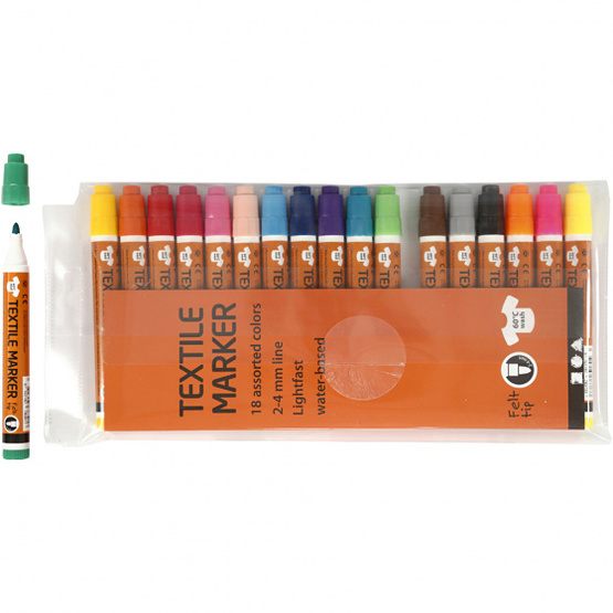 Creotime Textil Pens Marker 2-4Mm Felt 18 Delar