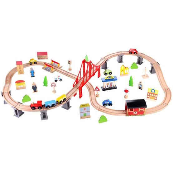 Tooky Toy - Train Set Junior Wood Natural 70-Piece