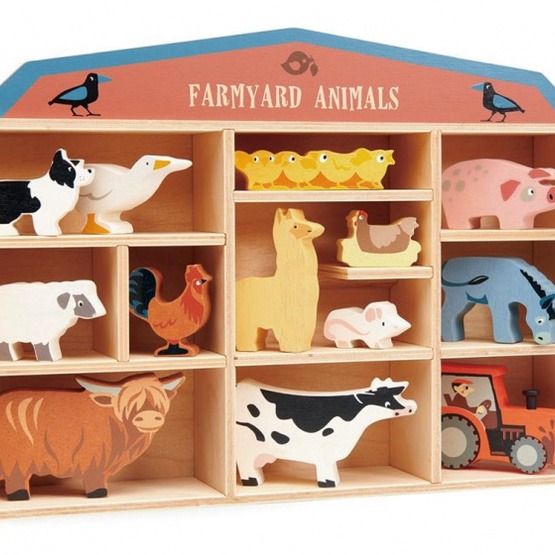 Tender Leaf Toys - Animal Set Farm 36 X 26,5 Cm Wood 40-Piece