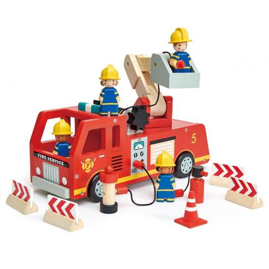 Tender Leaf Toys - Fire Truck 28 Cm Junior Wood Röd 4-Part