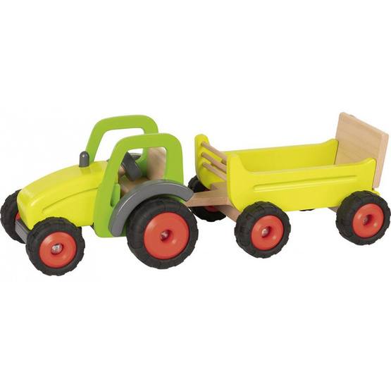 Goki - Tractor With Trailer 45 X 16 Cm Wood Gul 2-Piece