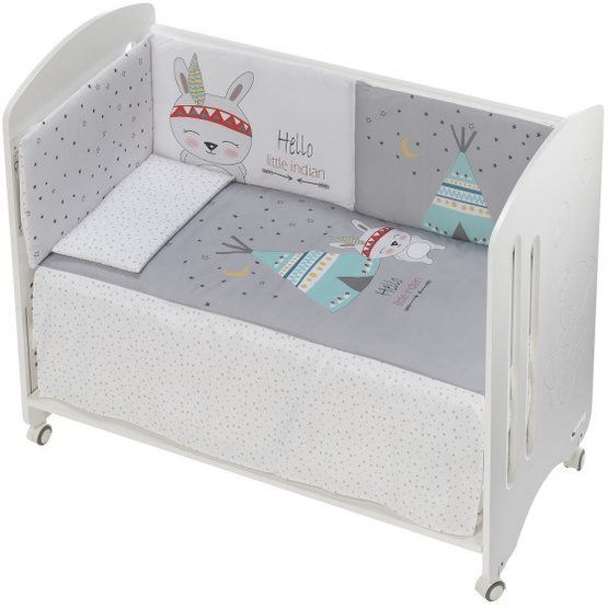 Interbaby - Spjälsäng Med Sängkläder Lovely Tipi Vit/Grå