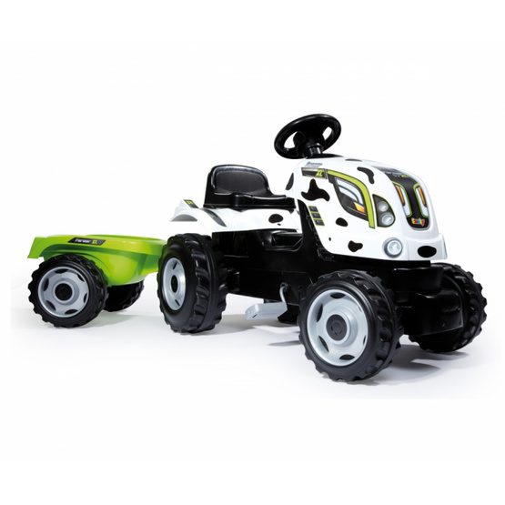 Smoby - Traction Tractor Farmer Xl Cow Junior Vit/Grön 2-Parts