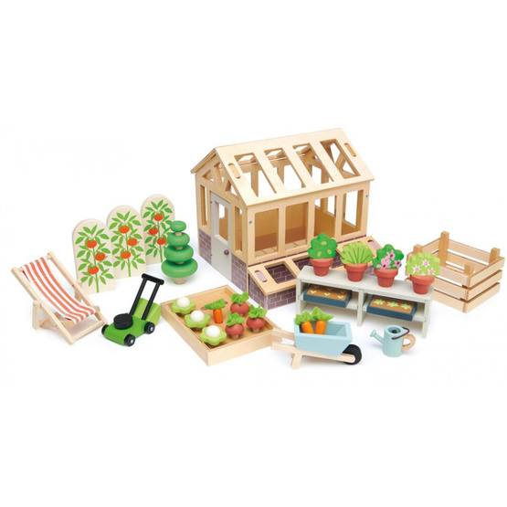 Tender Leaf Toys - Play Set Greenhouse Och Garden Natural 27 Delar