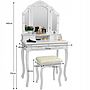 Sminkbord - Med Spegel - Ljus Och Pall - 75X40X140 Cm - Vit