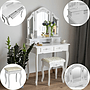 Sminkbord - Med Spegel - Ljus Och Pall - 75X40X140 Cm - Vit