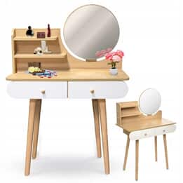 Sminkbord - Rund Spegel - Sminkbord - 80X40X122 Cm