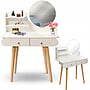 Sminkbord - Rund Spegel - Sminkbord - 80X40X122 Cm