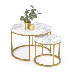 Paola - Runt Soffbord - Set Om 2 - Marmor, Guld