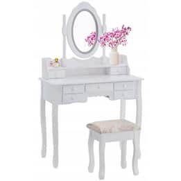 Sminkbord - Med Spegel, Ljus Och Pall - 90X40X146 Cm - Vit