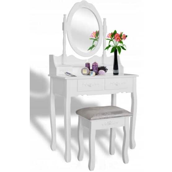 Sminkbord Med Spegel Och Pall - Sminkbord - 74X143Cm - Vit
