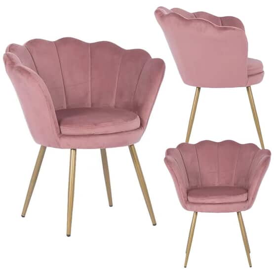 Skalstol - Fåtölj - 58X51X88 Cm - Sammet - Rosa, Guld