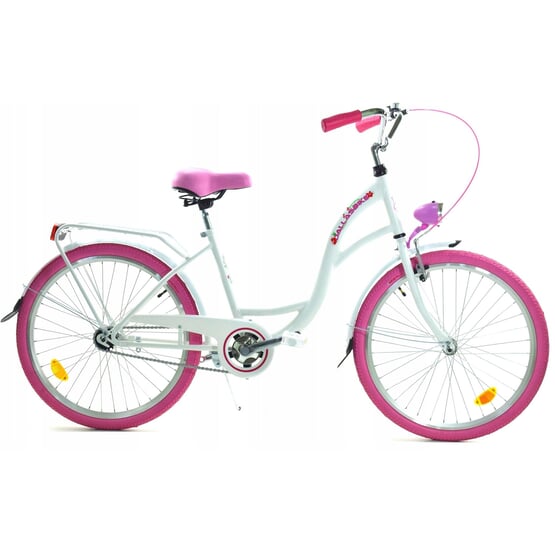 Tjejcykel - 24 Tum - Mycket Robust - Rosa Vit