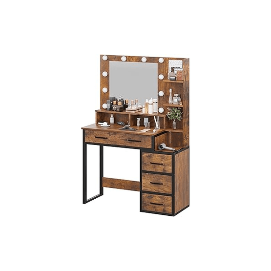 Sminkbord - Med Spegel Och Ljus - 92X40X143,5 Cm - Industri
