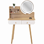 Sminkbord - Sminkbord Med Led-Spegel - 2 Lådor - Vitt Trä