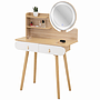 Sminkbord - Sminkbord Med Led-Spegel - 2 Lådor - Vitt Trä
