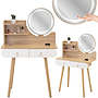 Sminkbord - Sminkbord Med Led-Spegel - 2 Lådor - Vitt Trä