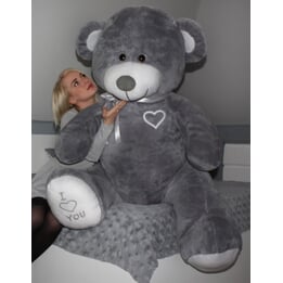 Gosedjur - Stor Nallebjörn Grå 190Cm Xxl - I Love You