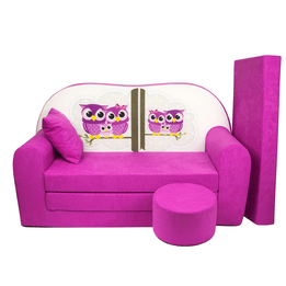 Bäddsoffa För Barn - Gästmadrass - Soffa - 170 X 100 X 8 - Bäddsoffa - Rosa - Ugglor