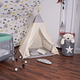 Tipitält Barn Wigwam - Beige Med Grått - 100% Bomull - 160X120X100 Cm - Inklusive 2 Kuddfodral