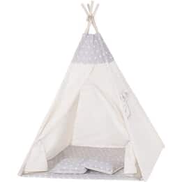 Tipitält Barn Wigwam - Beige Med Grått - 100% Bomull - 160X120X100 Cm - Inklusive 2 Kuddfodral