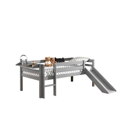 vipack loftsäng pino med rutschkana och hylla - 90x200 cm - grå